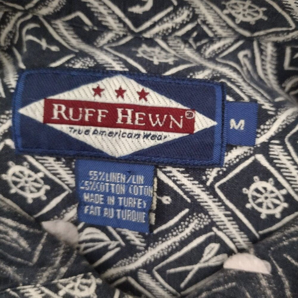 Ruff Hewn Men’s Hawaiian Shirt Medium Linen Cotton Blend Nautical Print - Picture 7 of 7